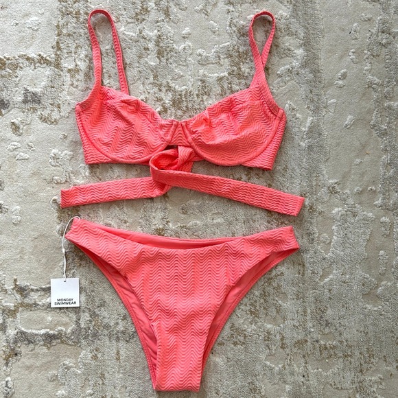 Monday Swimwear Other - Monday Swimwear Coral Capri Top and Byron Crinkle Mid-rise Cheeky Bikini NWT - V